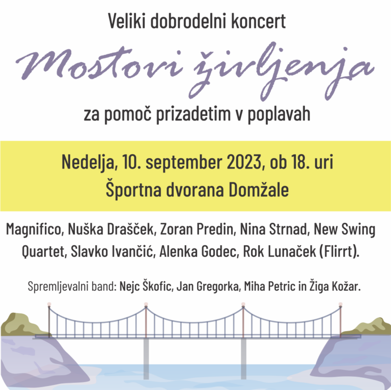 Read more about the article Dobrodelni koncert: Mostovi življenja PRESELJEN V DOMŽALE!